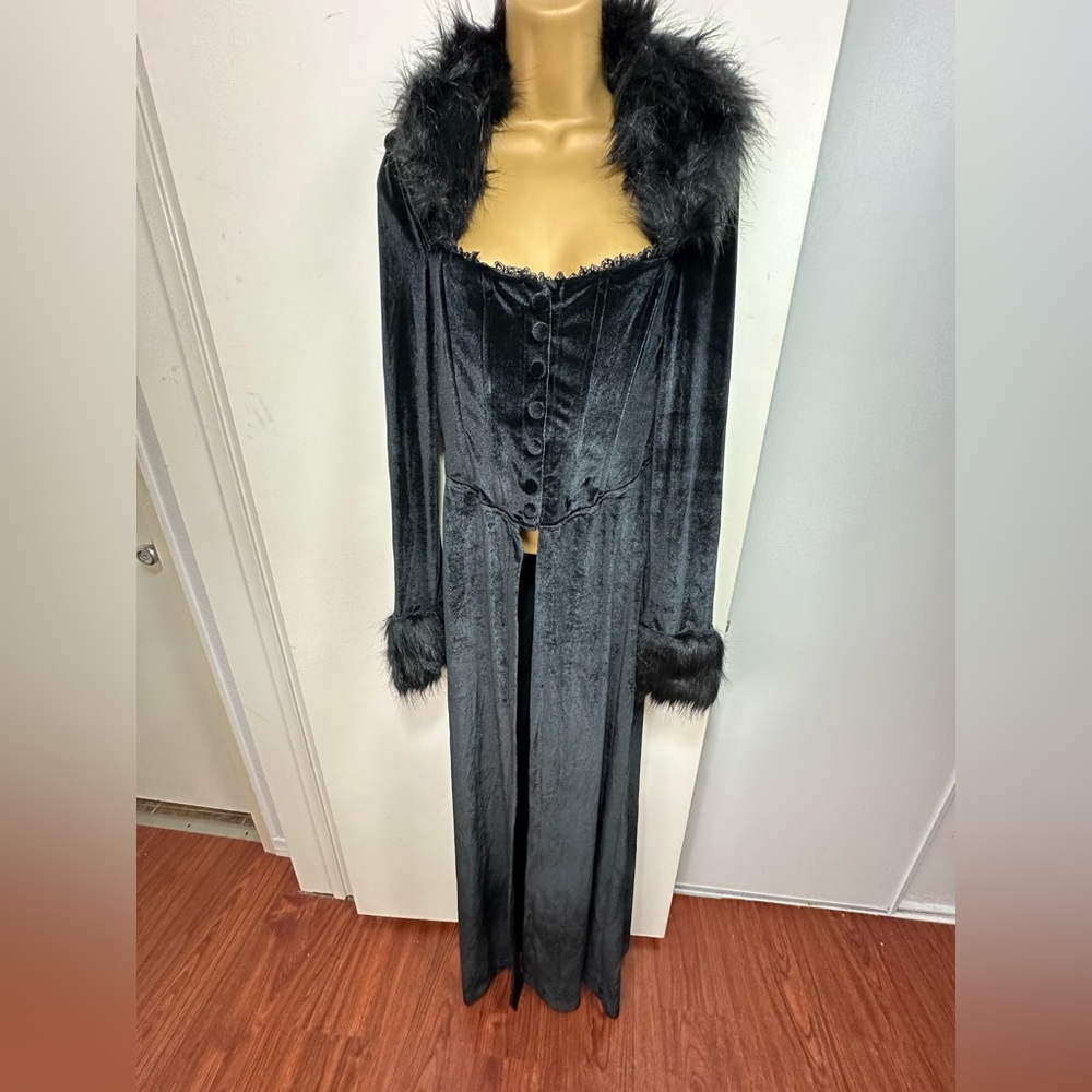 Widow X Dolls Kill Blind Belief Corset Faux Fur Button Velvet Top/Coat NWT M